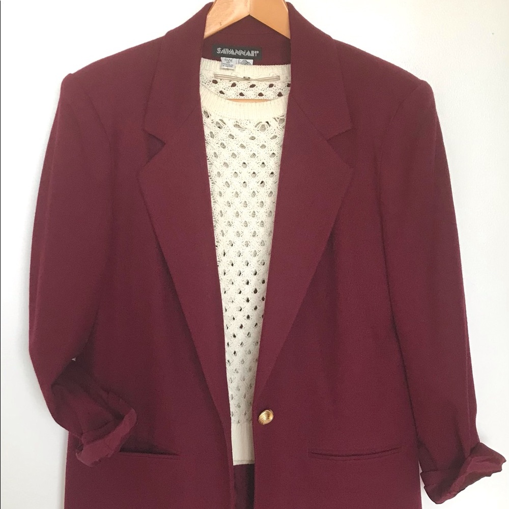 Vintage Burgundy Wool Blazer Jacket